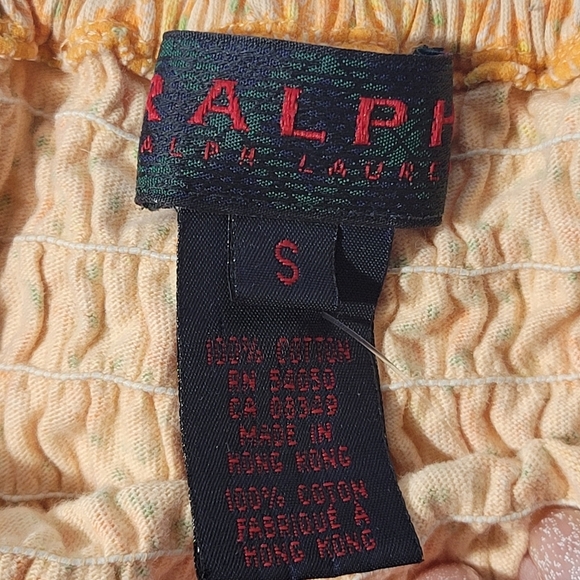 ❤️ 3 for $35 Ralph Lauren smocked tube crop sleeveless top orange floral small - Picture 6 of 6
